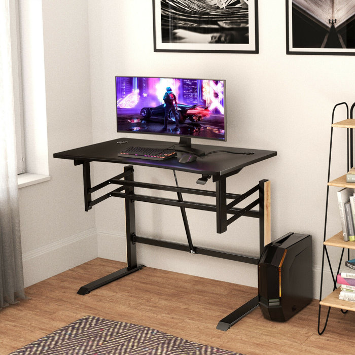 Inbox Zero Pneumatic Height Adjustable Gaming Standing Desk with Built